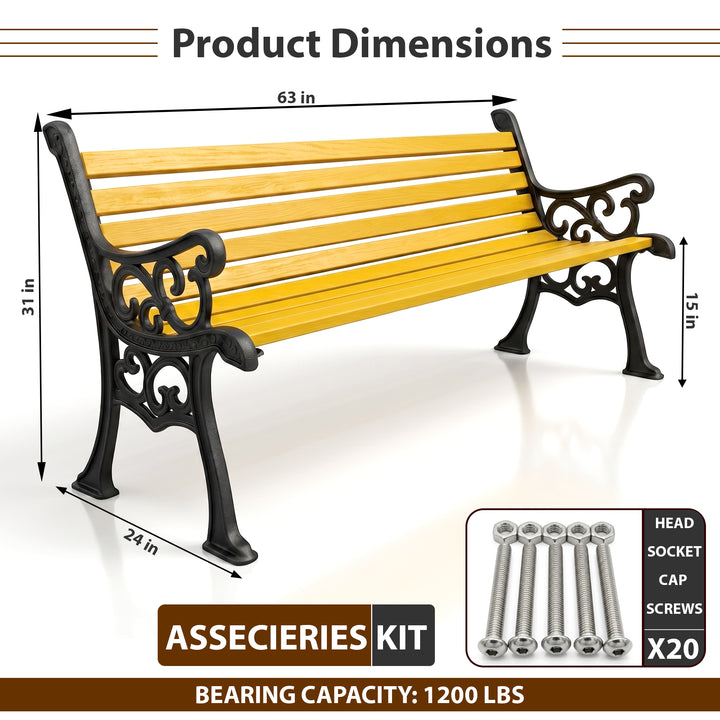 Strive Cast Iron 3 Seater Garden Bench for Outdoor Park - (Black + Yellow)