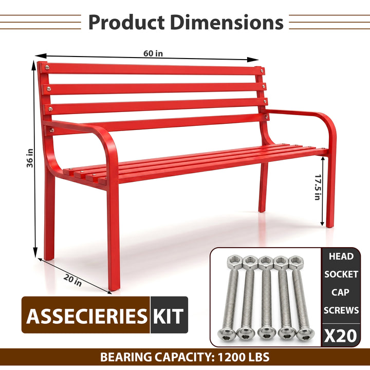 Clever Metal 3 Seater Garden Bench for Outdoor Park - (Red)