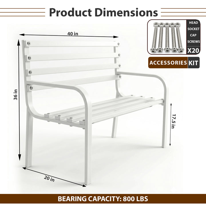 Boho Metal 2 Seater Garden Bench for Outdoor Park - (White)