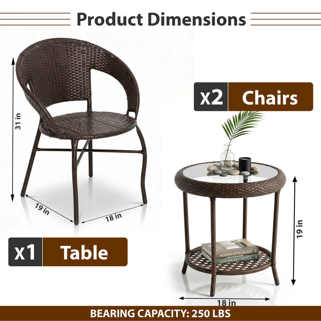 Riva Outdoor Patio Seating Set 2 Chairs and 1 Table Set (Brown)