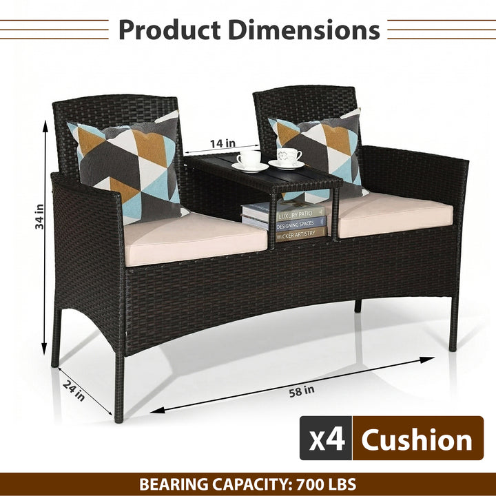 Dreamline Outdoor Furniture Garden Patio Seating Set of 2 Attached Chairs and Table Set Balcony Furniture Coffee Table Set(Black)