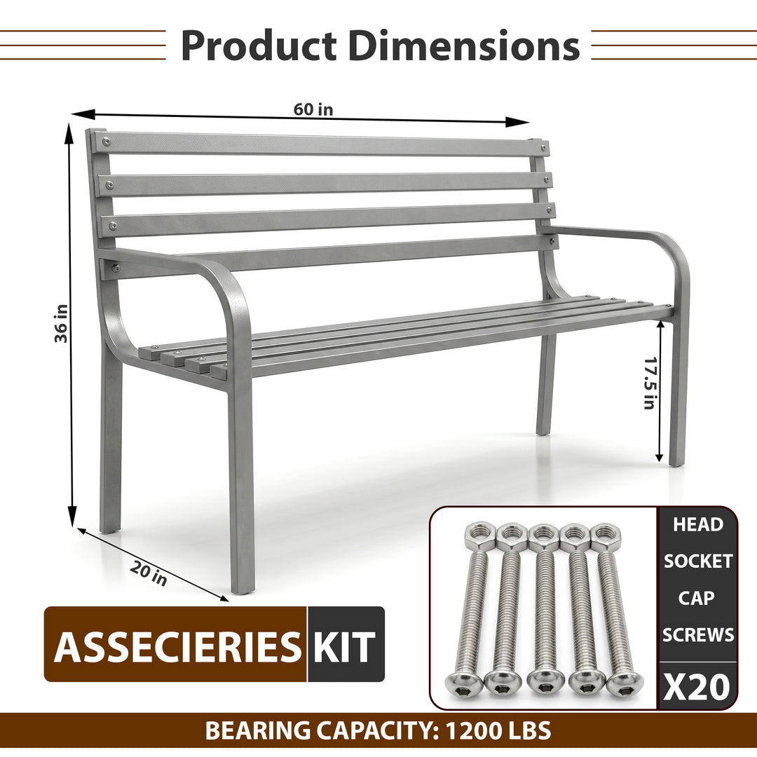 Faith Metal 3 Seater Garden Bench for Outdoor Park - (Grey)