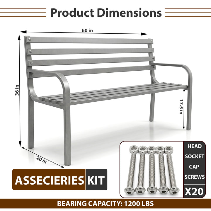 Faith Metal 3 Seater Garden Bench for Outdoor Park - (Grey)