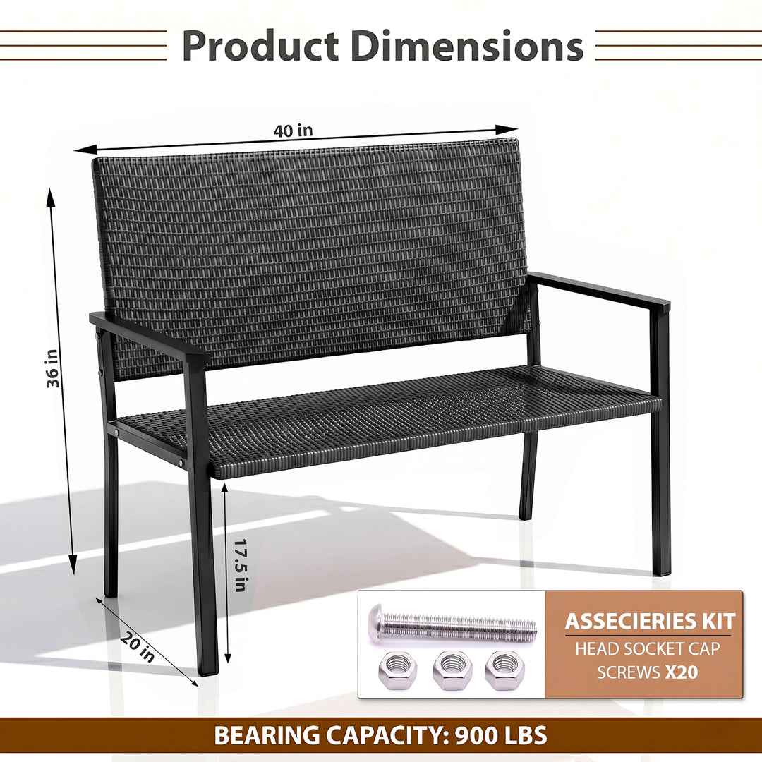 Franco Wicker 2 Seater Garden Bench for Outdoor Park - (Black)