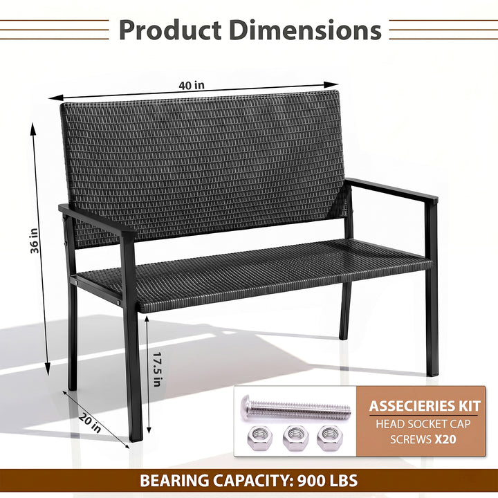 Franco Wicker 2 Seater Garden Bench for Outdoor Park - (Black)