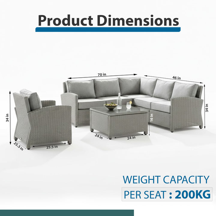 Nimbia Outdoor Patio Sofa Set 4 Seater and 1 Table With 1 Ottoman Set (Grey)