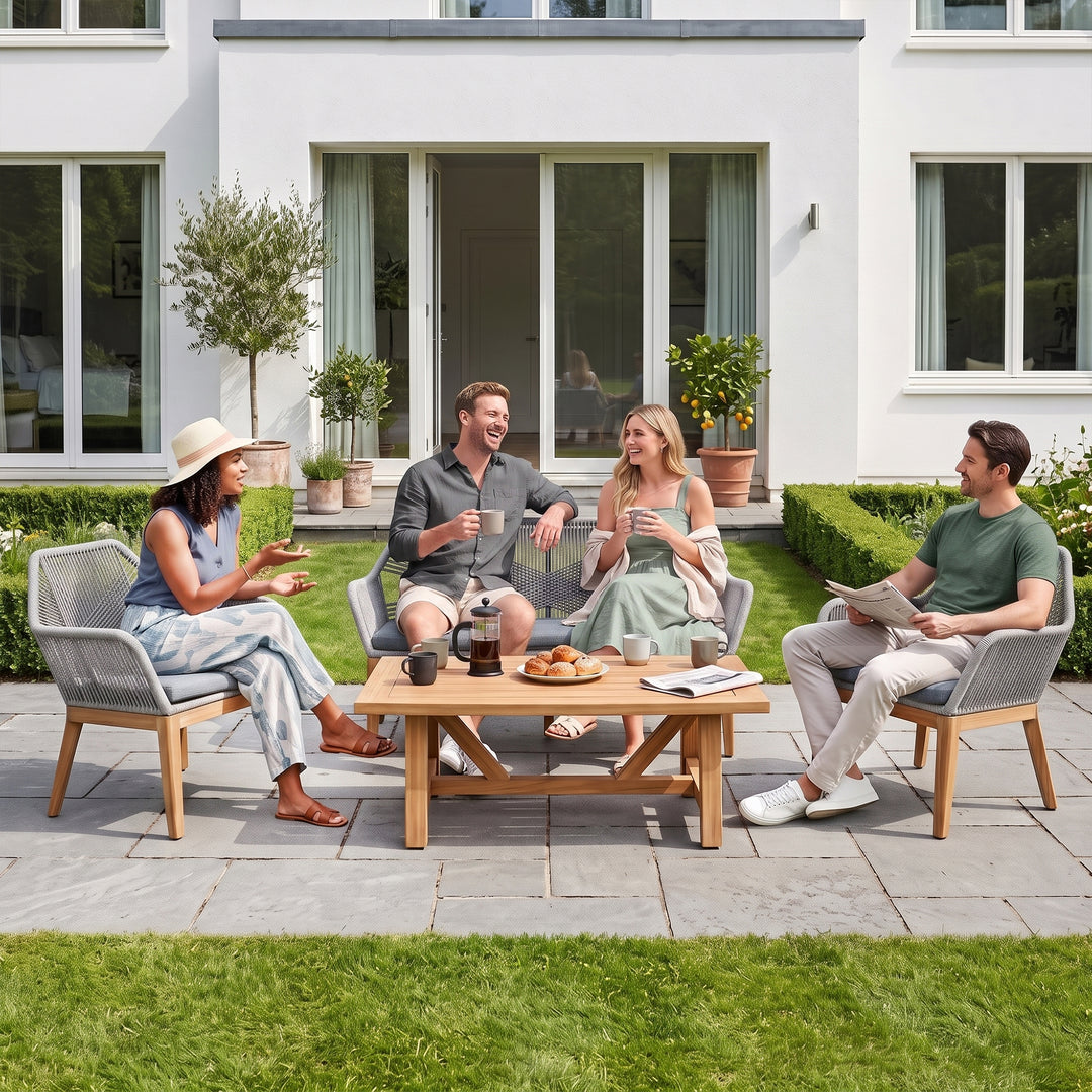 Zoa Outdoor Garden Balcony Sofa Set 2 Seater , 2 Single Seater 1 Center Table Set (Grey) Braided and Rope
