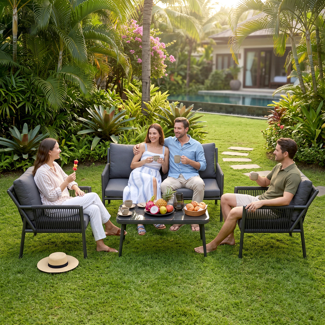 Deny Outdoor Sofa Set 2 Seater , 2 Single seater and 1 Center Table Set (Grey) Braided & Rope