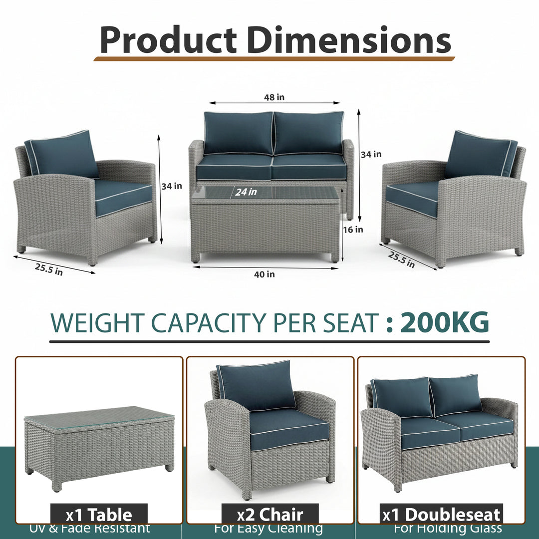 Porch Outdoor Sofa Set 2 Seater, 2 Single seater and 1 Center Table