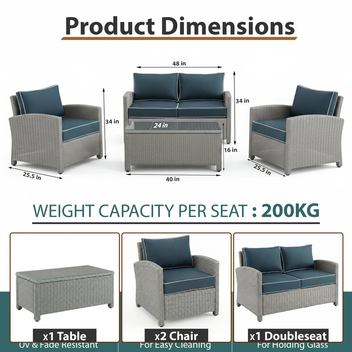 Porch Outdoor Sofa Set 2 Seater, 2 Single seater and 1 Center Table
