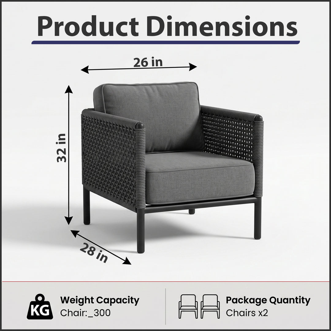 Alp Outdoor Sofa Set 2 Single seater (Grey) Braided & Rope