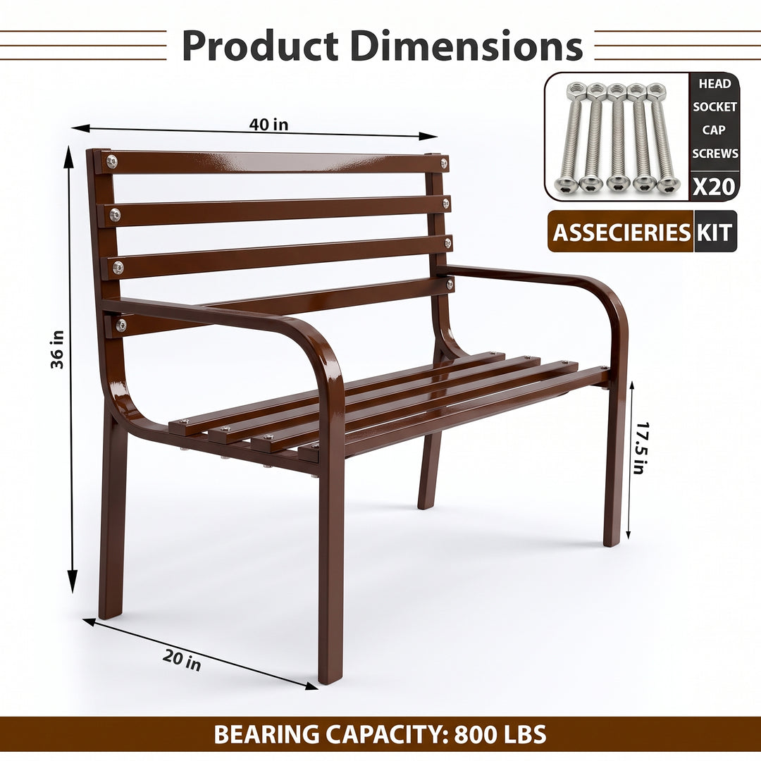 Nuevo Metal 2 Seater Garden Bench Outdoor Park - (Brown)
