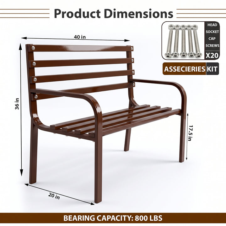 Nuevo Metal 2 Seater Garden Bench Outdoor Park - (Brown)