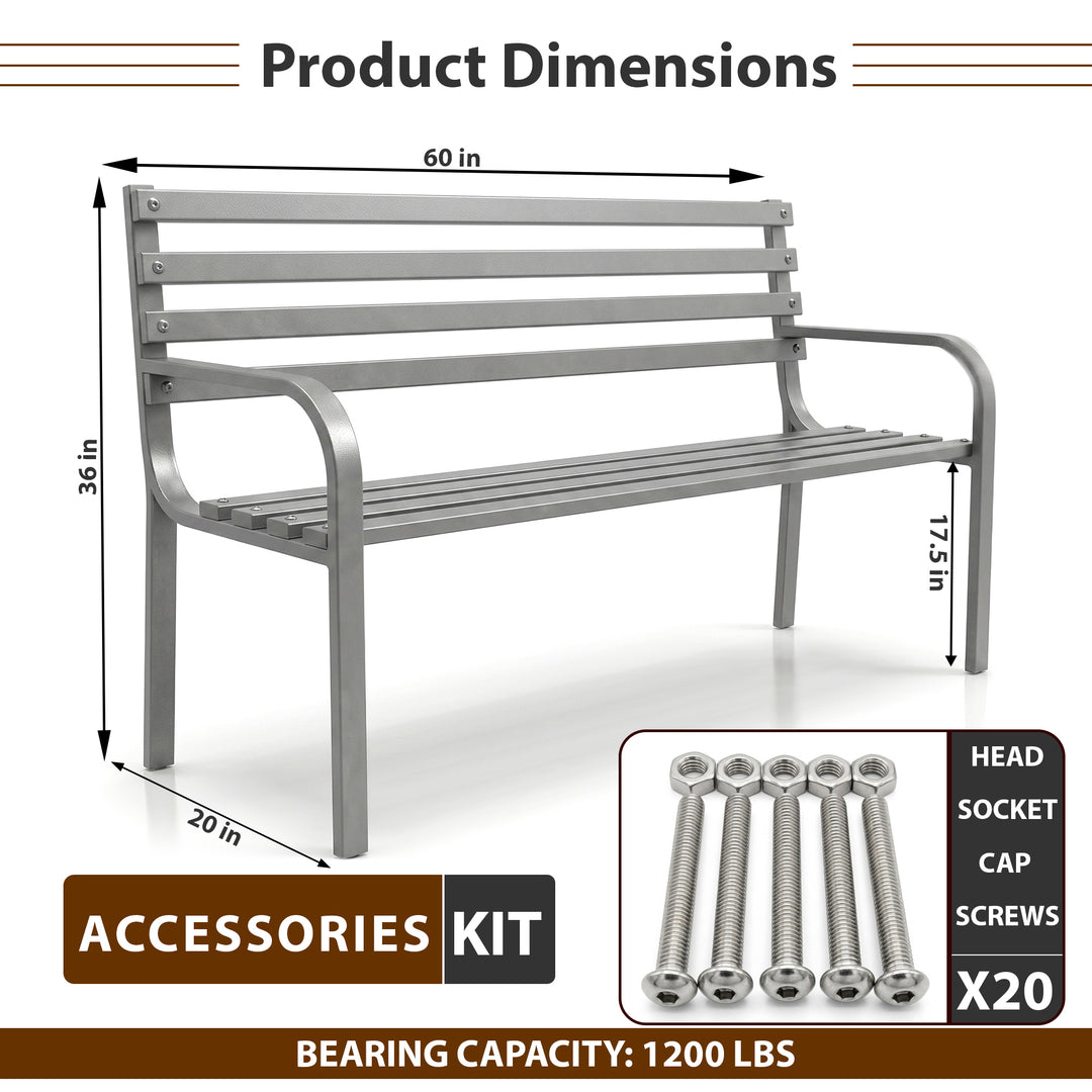 Faith Metal 3 Seater Garden Bench for Outdoor Park - (Grey)