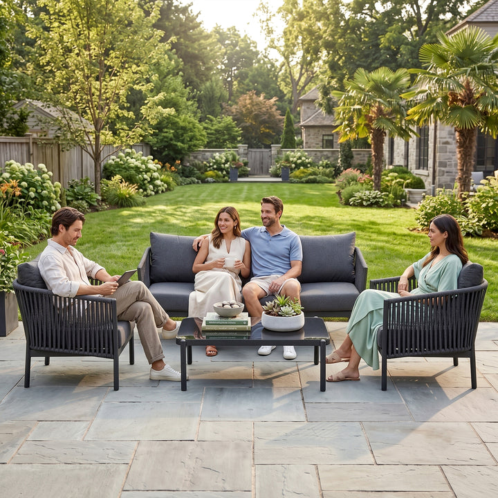 Luxo Outdoor Garden Balcony Sofa Set 3 Seater and 2 Single Seater With 1 Center Table Set, Braid & Rope