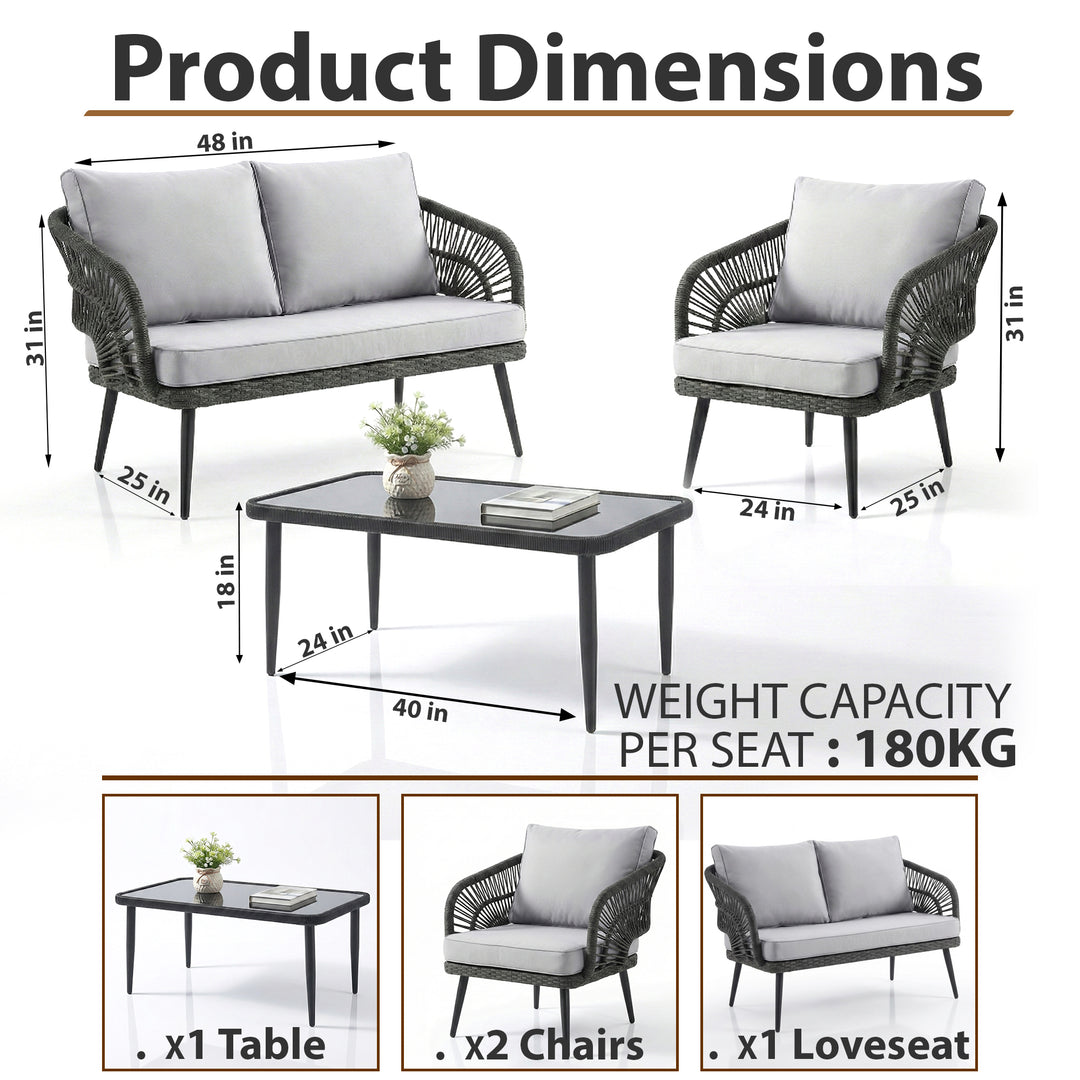 Alpa Outdoor Garden Balcony Sofa Set 2 Seater , 2 Single Seater 1 Center Table Set Braided and Rope