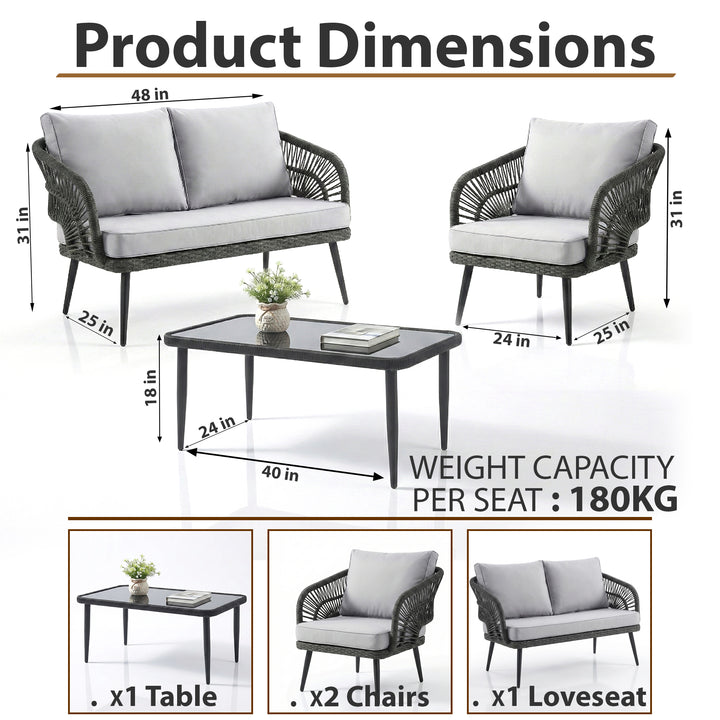 Alpa Outdoor Garden Balcony Sofa Set 2 Seater , 2 Single Seater 1 Center Table Set Braided and Rope