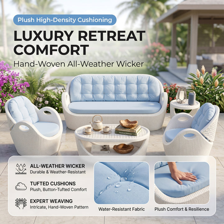 Alush Outdoor Sofa Set 3 Seater , 2 Single seater and 1 Center Table (White)