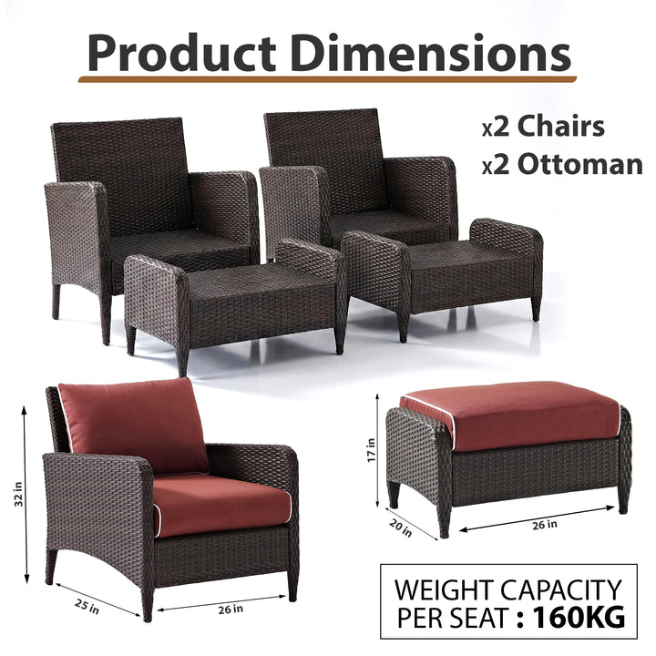 Propria Outdoor Sofa Set  2 Single seater with 2 ottoman  (Brown)