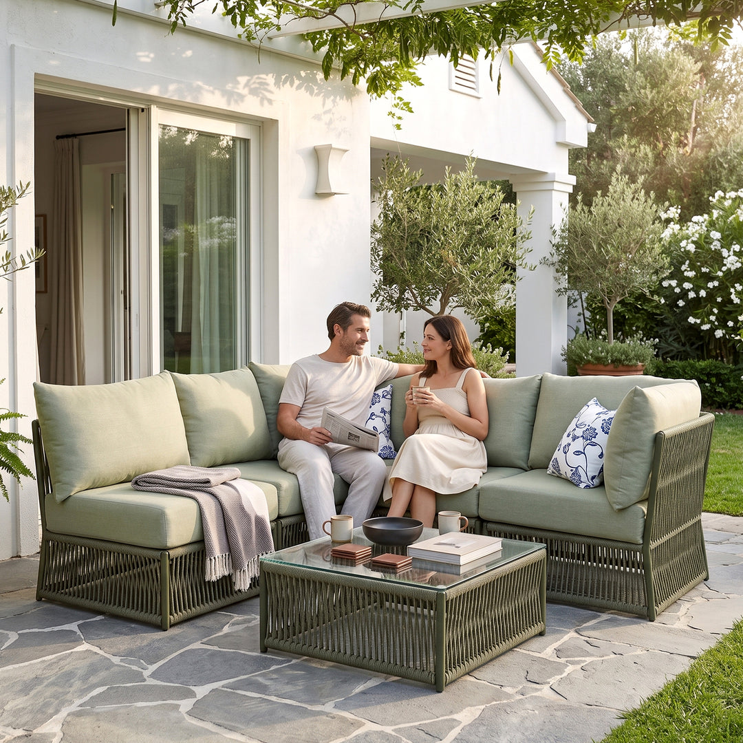 Castillo Outdoor Sofa Set 4 Seater and 1 Center Table Set Braided & Rope