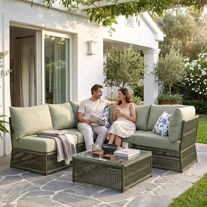 Castillo Outdoor Sofa Set 4 Seater and 1 Center Table Set Braided & Rope