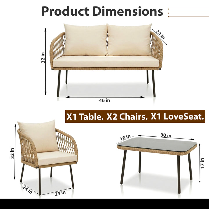 Kanto Outdoor Garden Balcony Sofa Set 2 Seater , 2 Single Seater 1 Center Table Braided and Rope