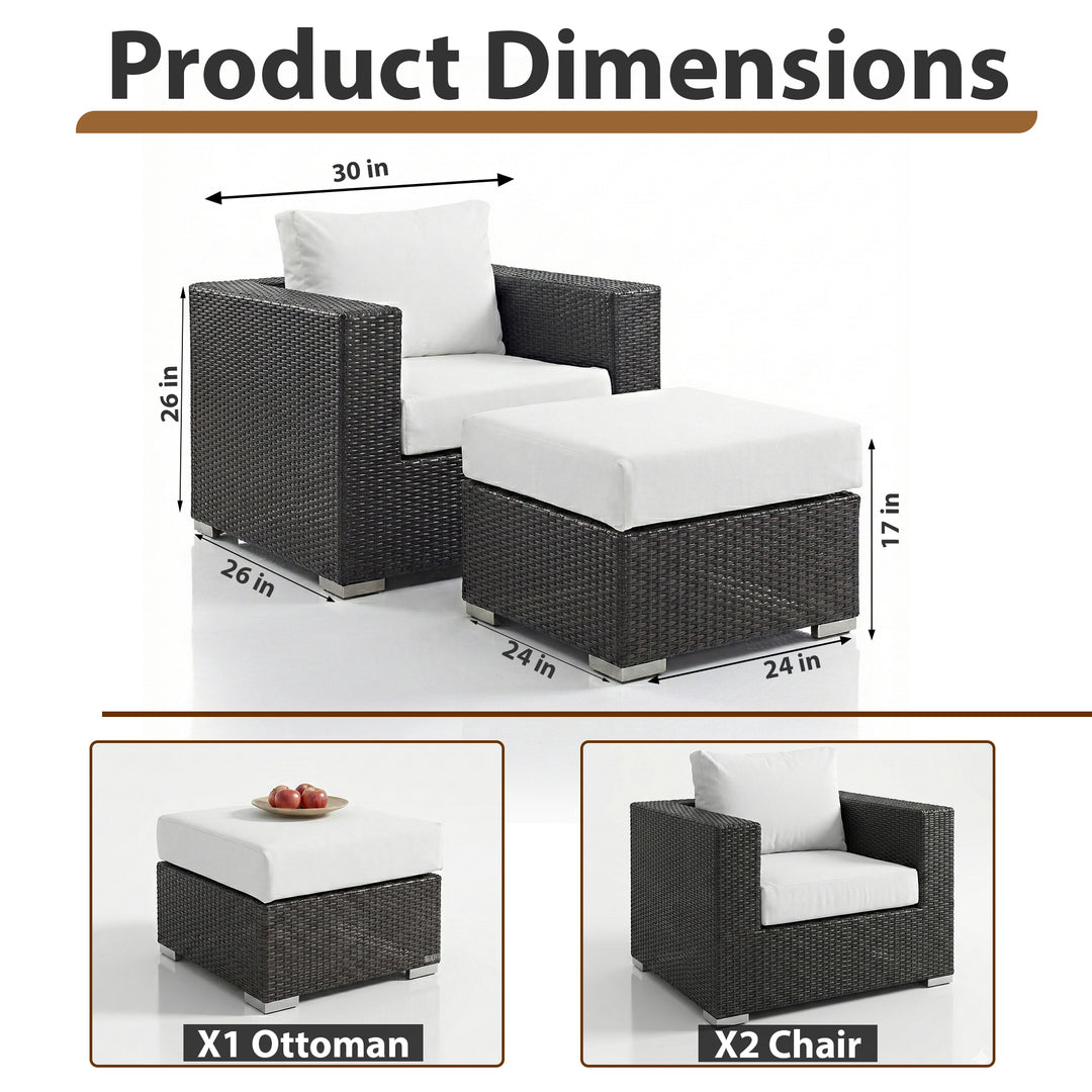 Cotta Outdoor Sofa Set 2 Single seater and 1 Ottoman (Brown + White)