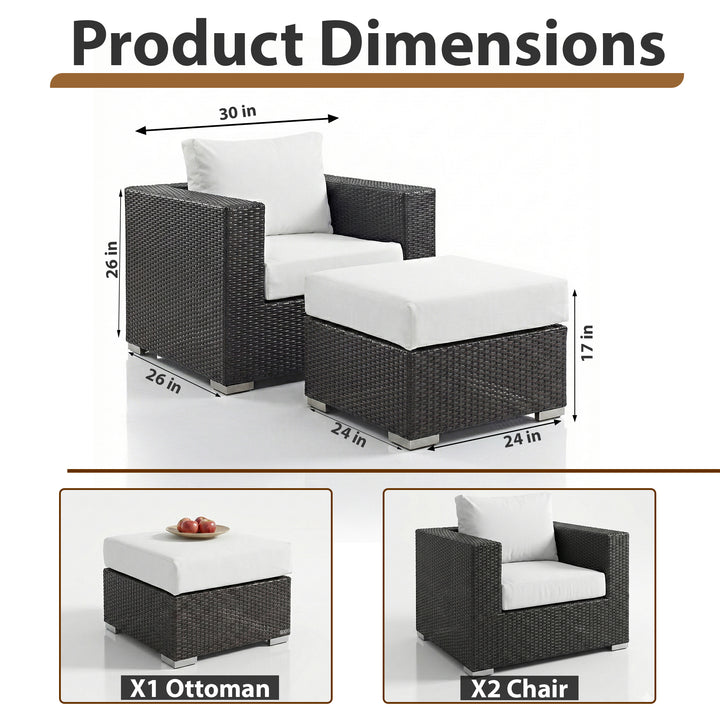 Cotta Outdoor Sofa Set 2 Single seater and 1 Ottoman (Brown + White)