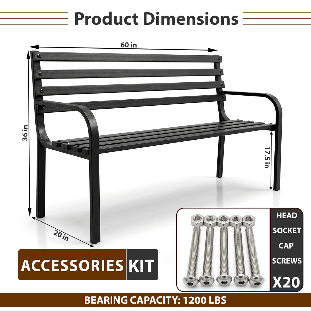 Faam Metal 3 Seater Garden Bench for Outdoor Park - (Black)