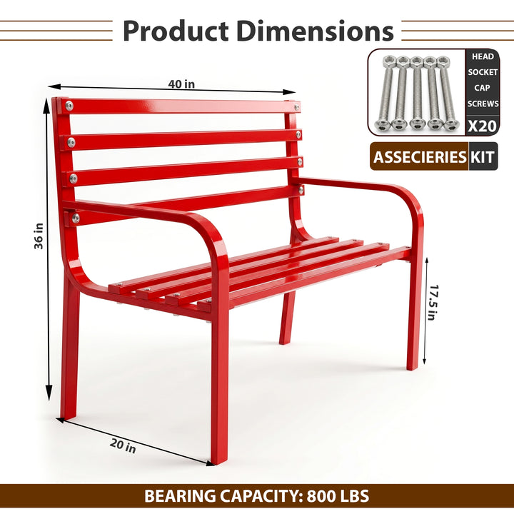Nester Metal 2 Seater Garden Bench for Outdoor Park - (Red)