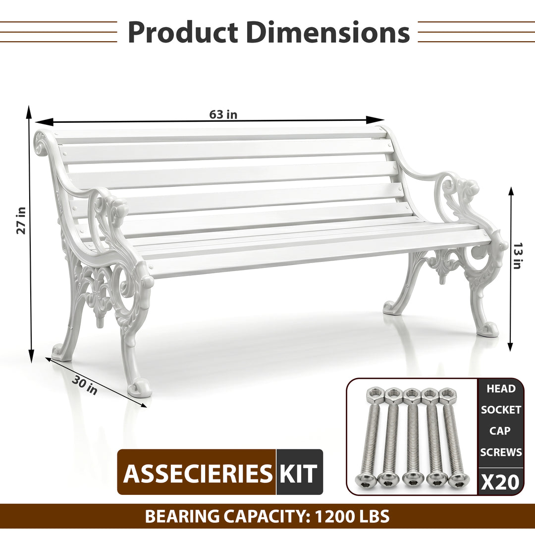 Zahraa Cast Iron 3 Seater Garden Bench for Outdoor Park - (White)