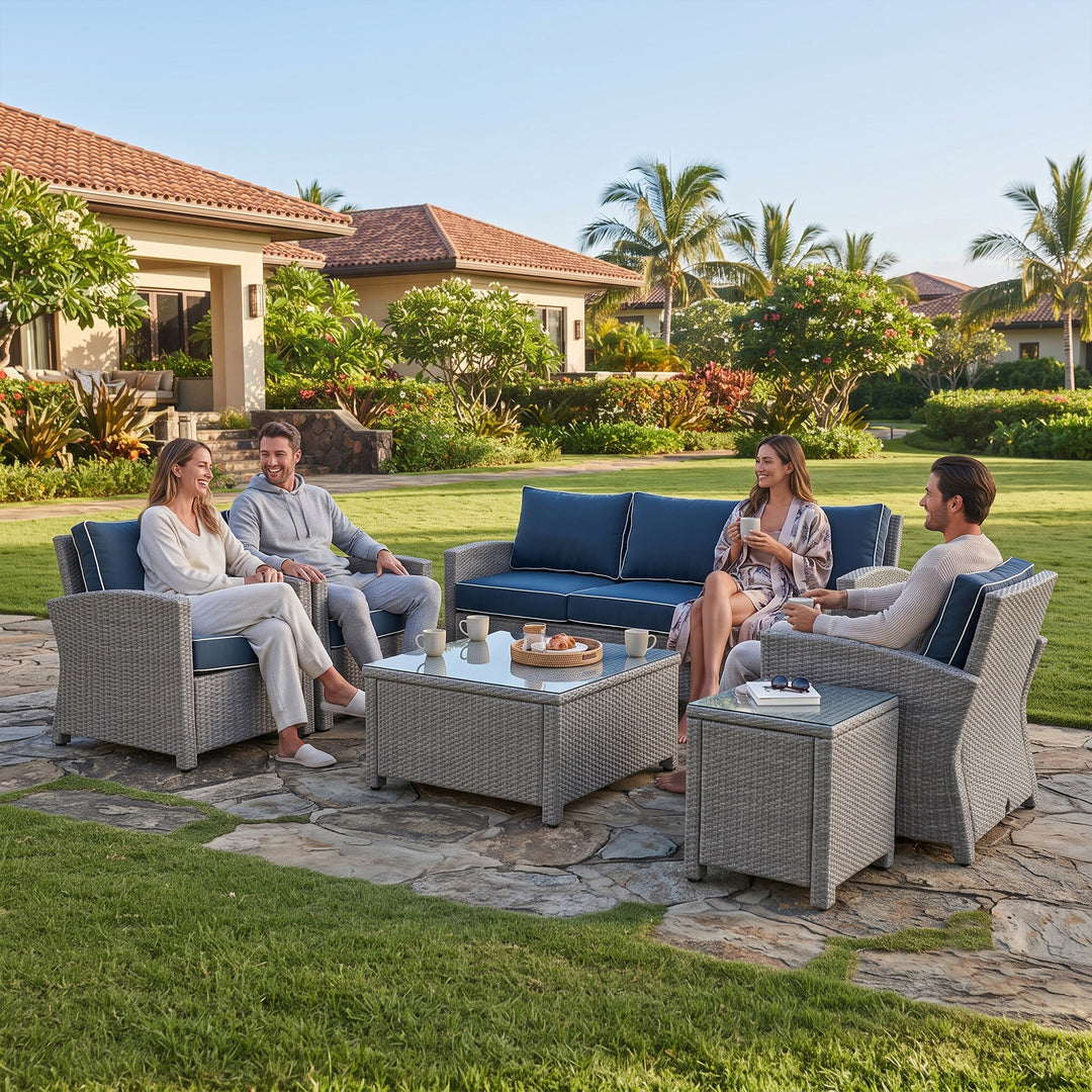 Krane Outdoor Garden Balcony Sofa Set 3 Seater, 2 Single seater, 1 Side table and 1 Center Table Conversation Set (Grey)
