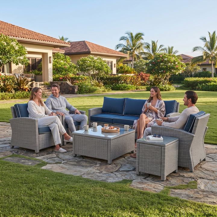 Krane Outdoor Garden Balcony Sofa Set 3 Seater, 2 Single seater, 1 Side table and 1 Center Table Conversation Set (Grey)