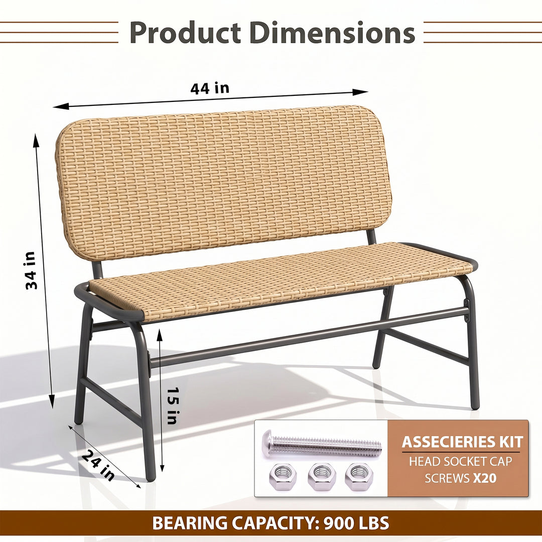 Ricci Wicker 2 Seater Garden Bench for Outdoor Park (Honey)