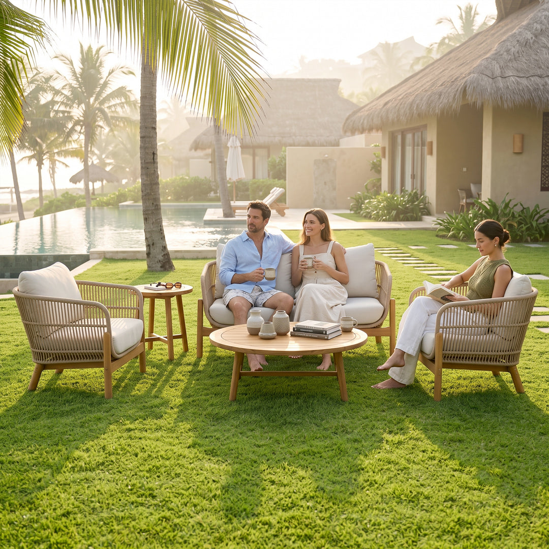 Apolo Outdoor Sofa Set 2 Seater , 2 Single seater , 1 Side table and 1 Center Table (Beige)