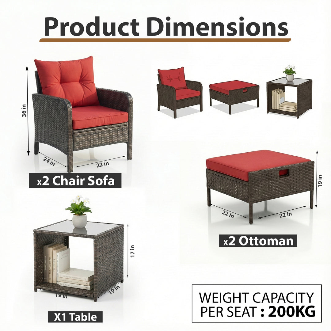 Sofani  Outdoor Sofa Set  2 Single seater with 2 ottoman and 1 Center Table (Black)