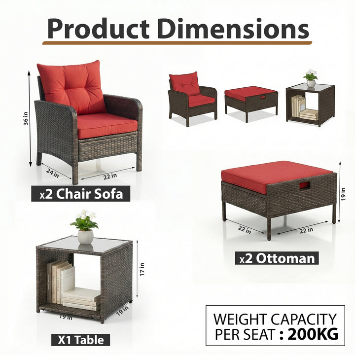 Sofani  Outdoor Sofa Set  2 Single seater with 2 ottoman and 1 Center Table (Black)