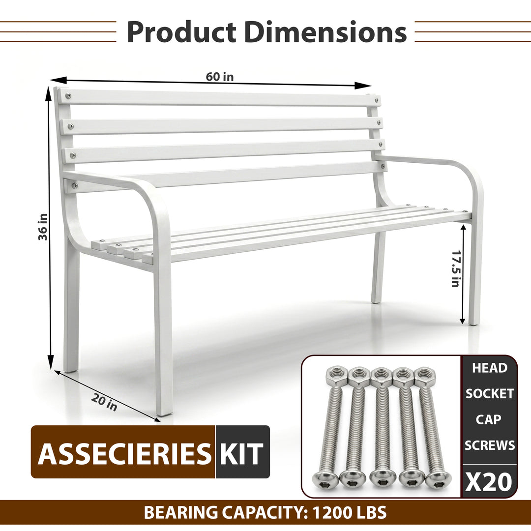 Unity Metal 3 Seater Garden Bench for Outdoor Park - (White)