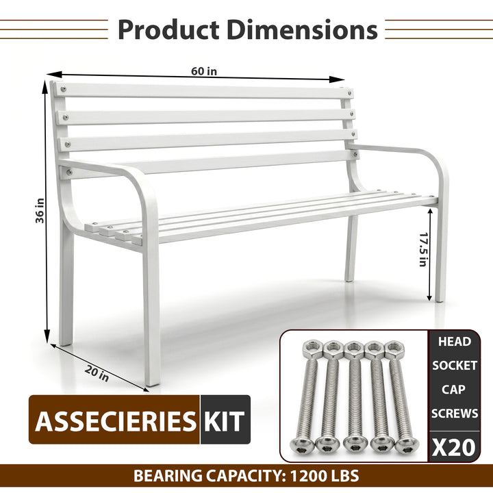 Unity Metal 3 Seater Garden Bench for Outdoor Park - (White)