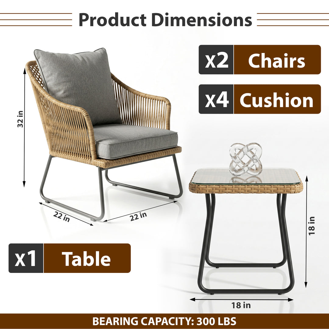 Minto Outdoor Patio Seating Set 2 Chairs and 1 table Set (Tan)