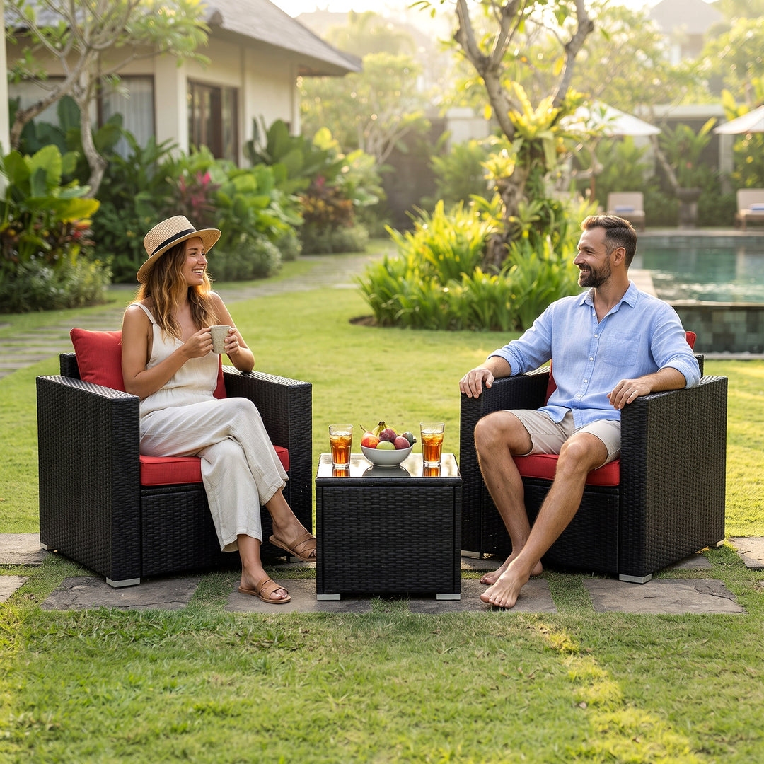 Monaldo Outdoor Sofa Set 2 Single seater and 1 Center Table (Black + Red)