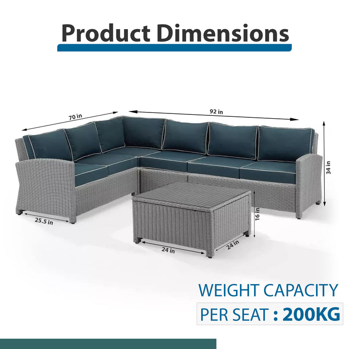 Estio  Outdoor Patio Sofa Set 4 Seater and 1 Table With 1 Ottoman Set (Grey)