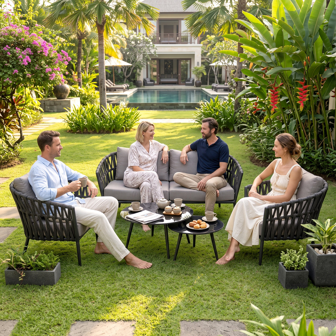 Legion Outdoor Sofa Set 2 Seater , 2 Single seater and 2 Center Table Set (Dark Grey) Braided & Rope