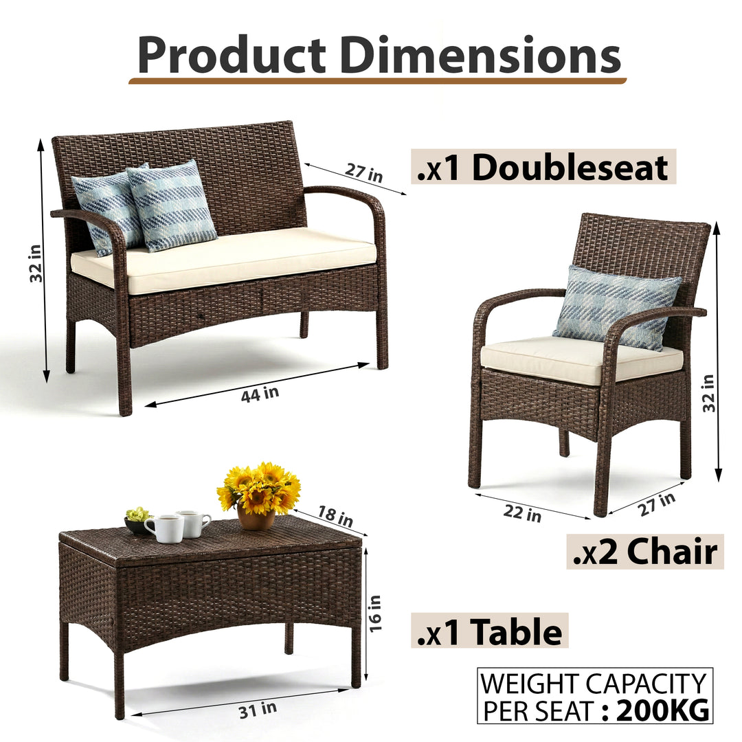 Canapa Outdoor Sofa Set 2 Seater , 2 Single seater and 1 Center Table Set (Brown)