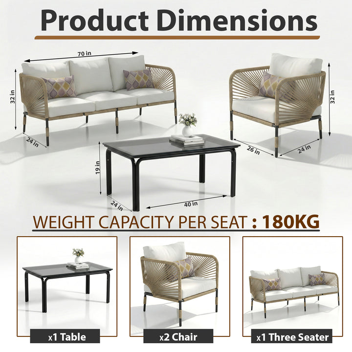 Kylie Outdoor Sofa Set 3 Seater , 2 Single seater and 1 Center Table Braided & Rope