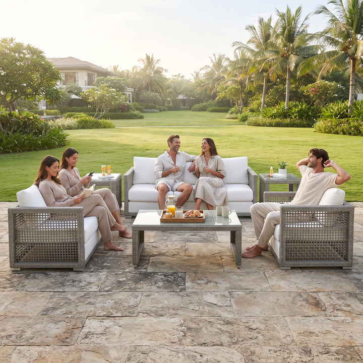 Malvolio Outdoor Set  1 Triple Seater, 1 Double Seater, 1 Single Seater, 2 Side table and 1 Center Table (Grey)