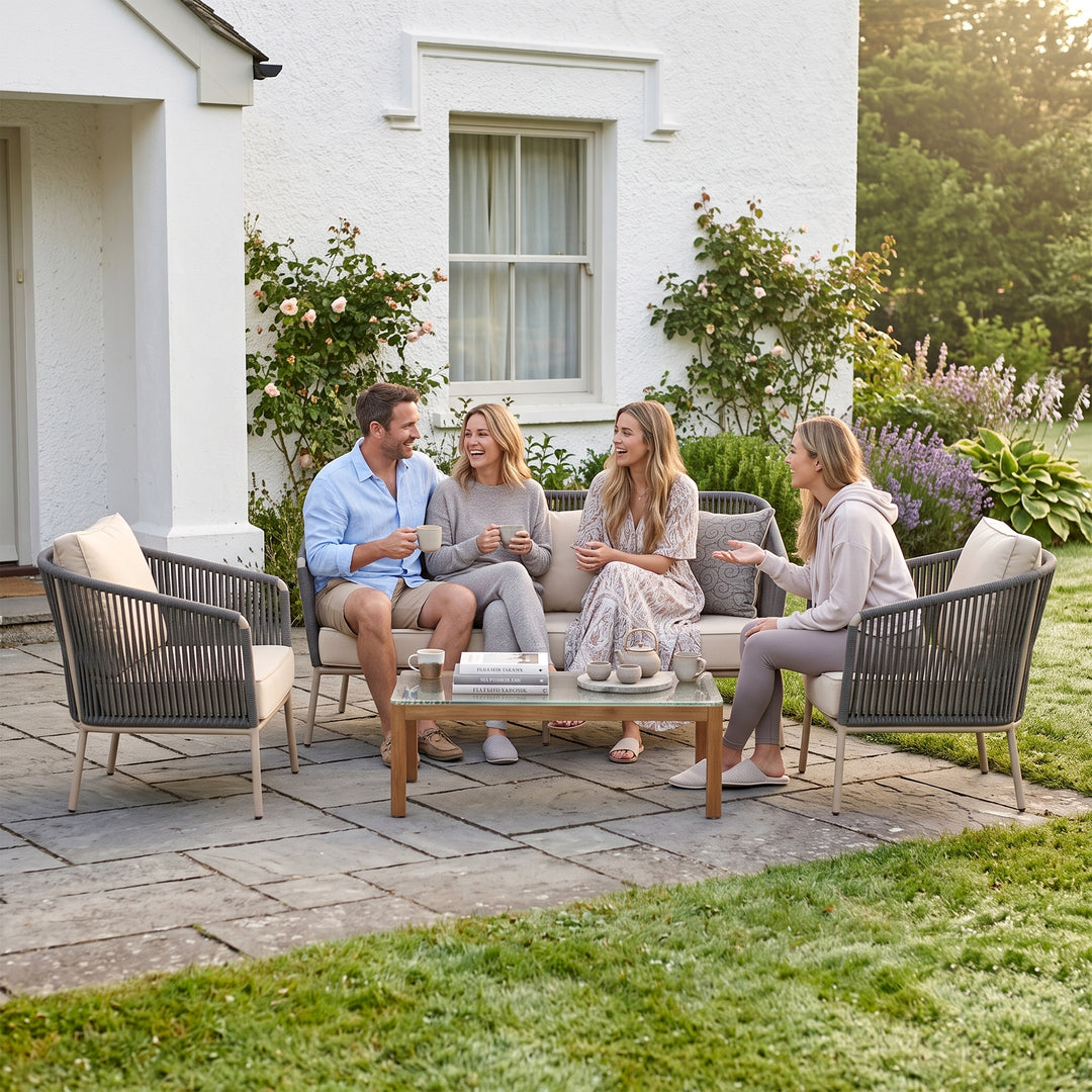 Ciro Outdoor Sofa Set 2 Seater , 2 Single seater and 1 Center Table (Dark Grey + Beige) Braided & Rope