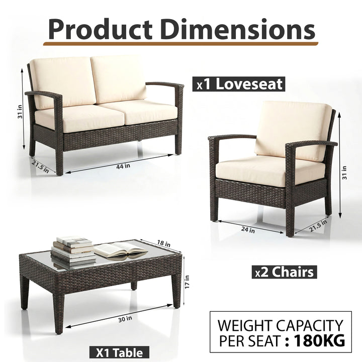 Maisa Outdoor Sofa Set 2 Seater , 2 Single seater and 1 Center Table Set (Brown)