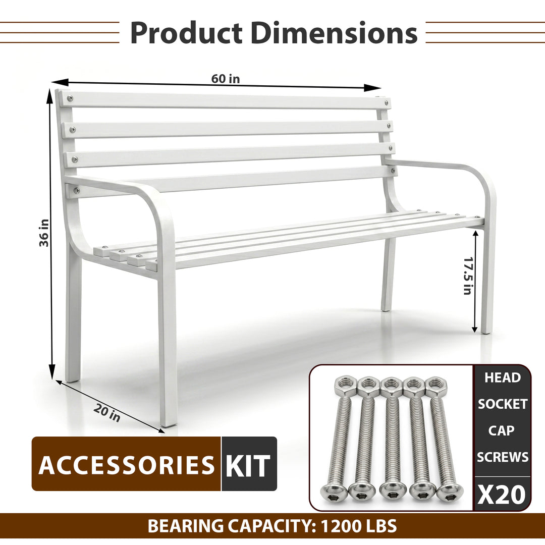 Unity Metal 3 Seater Garden Bench for Outdoor Park - (White)