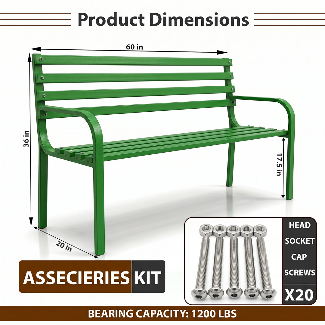 Linen Metal 3 Seater Garden Bench for Outdoor Park - (Green)